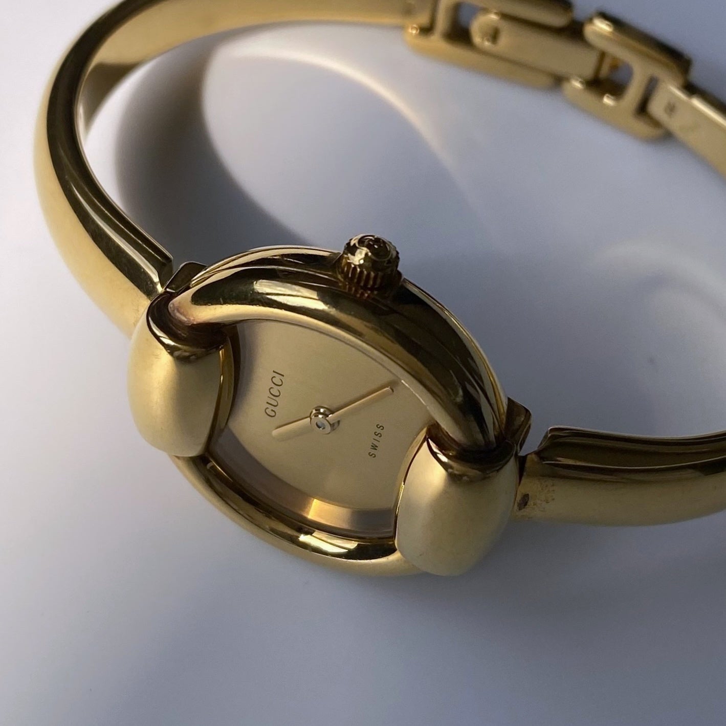 Gucci 1990s Gold Dial Gold Plated Bangle Watch