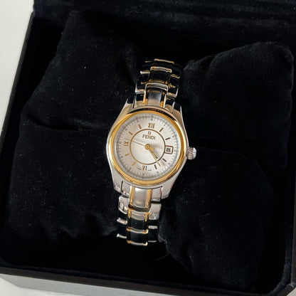 Fendi 1990s Round Dial Date Two Tone Gold Plated Watch
