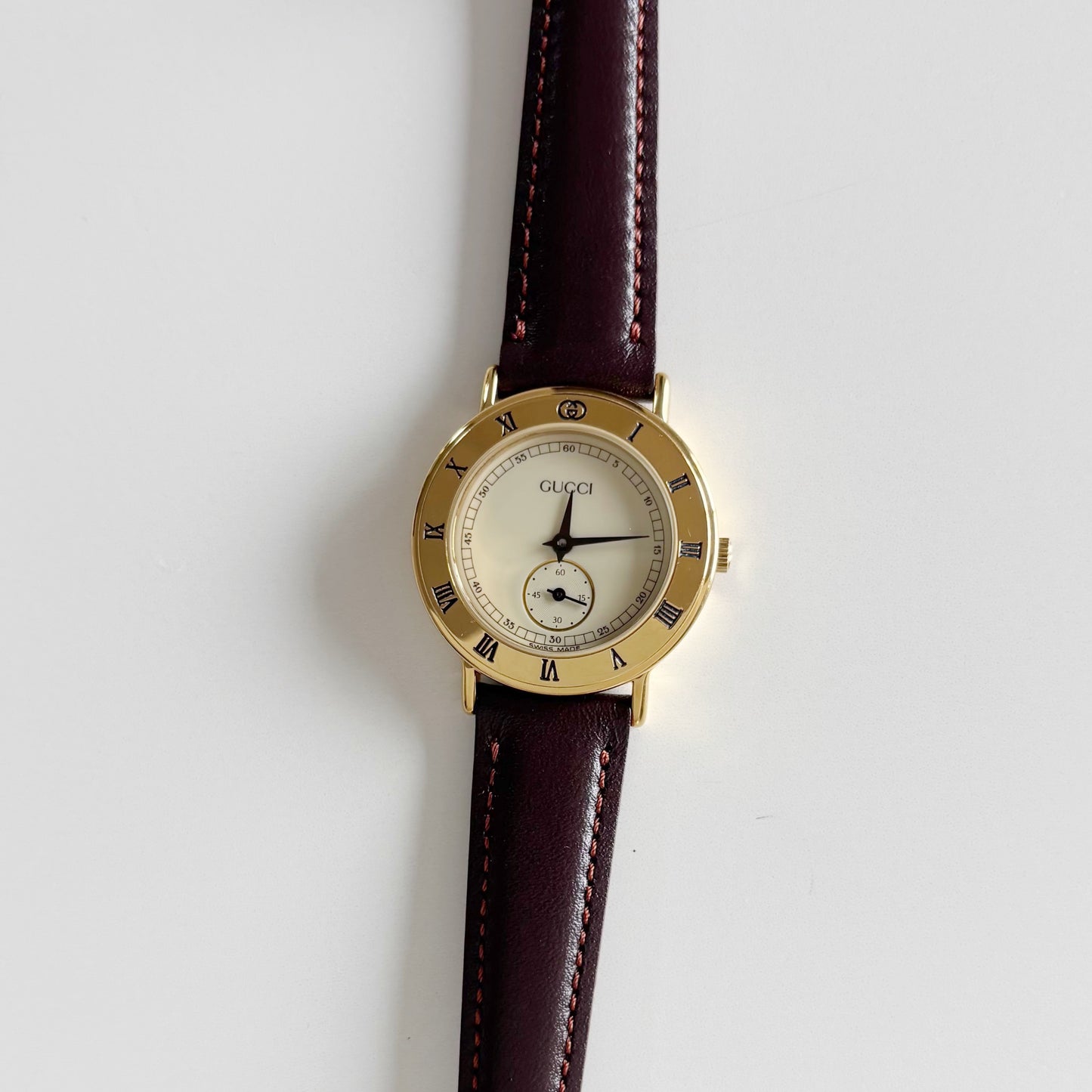 Gucci 1990s Sub Second Round Dial Gold Plated Watch
