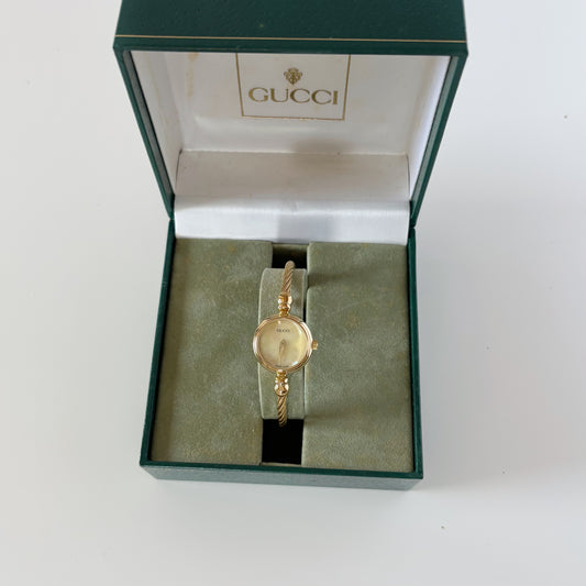 Gucci 1990s Seashell Dial Gold Plated Cable Band Bangle Watch