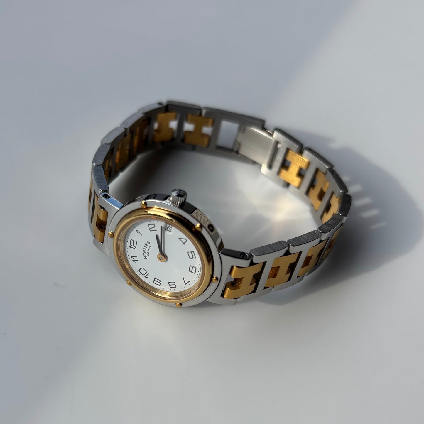 Hermes 1990s Clipper Round Dial Two Tone Watch