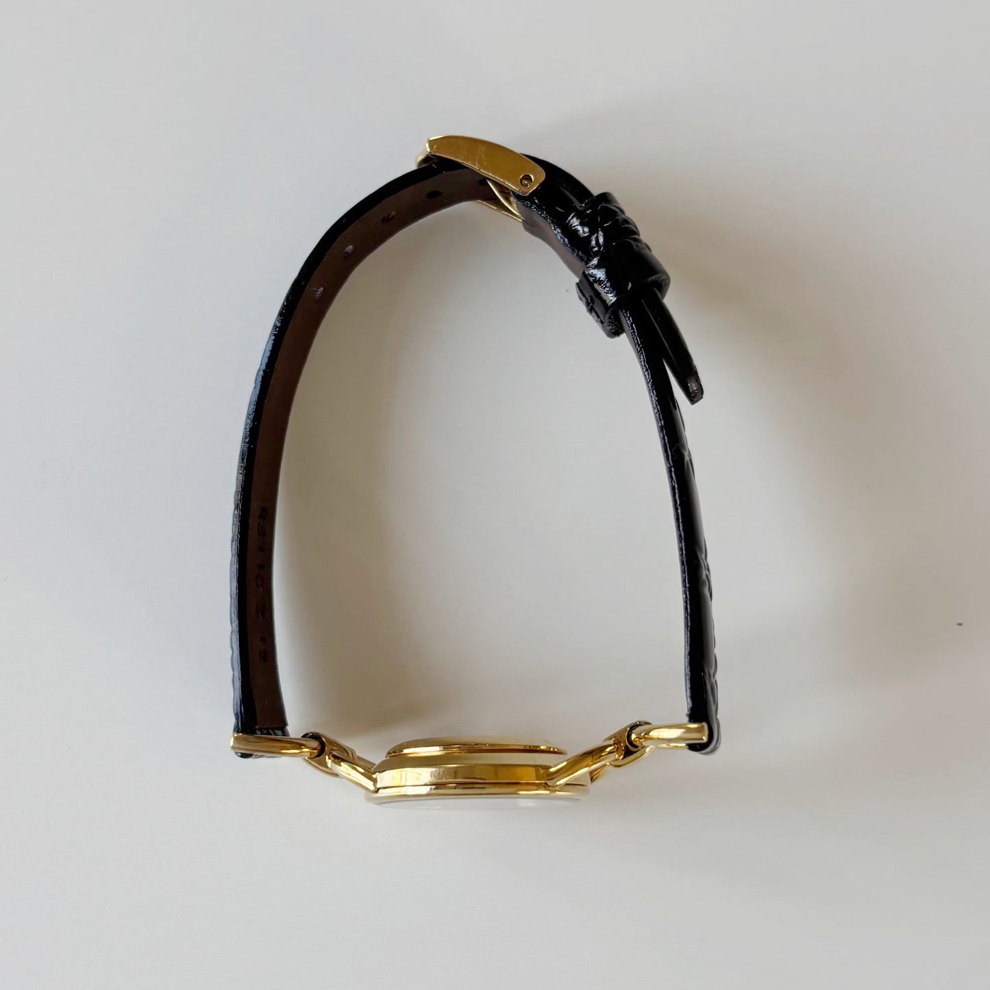 Gucci 1990s Black Round Dial Horsebit Gold Plated Watch
