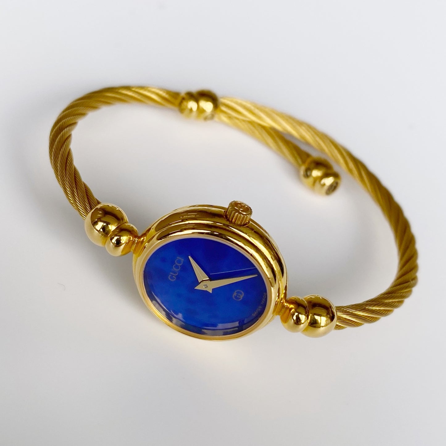 Gucci 1990s Blue Dial Gold Plated Bangle Watch