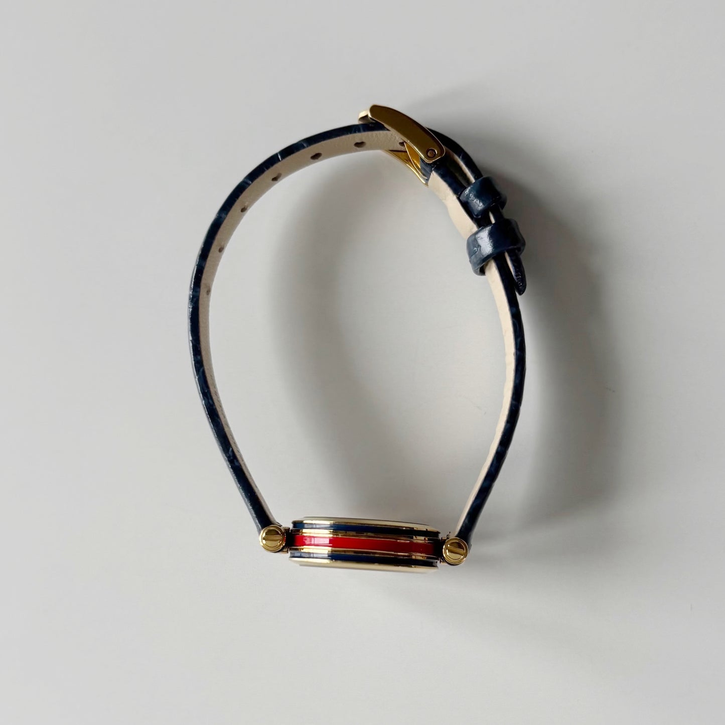 Gucci 1990s Blue Round Dial Gold Plated Watch