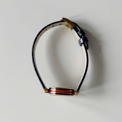 Gucci 1990s Blue Round Dial Gold Plated Watch