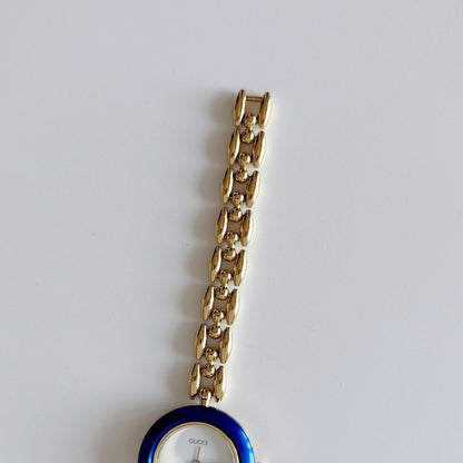 Gucci 1990s Interchangeable Bezel Gold Plated Rice Chain Watch with 6 bezels, case (160mm)