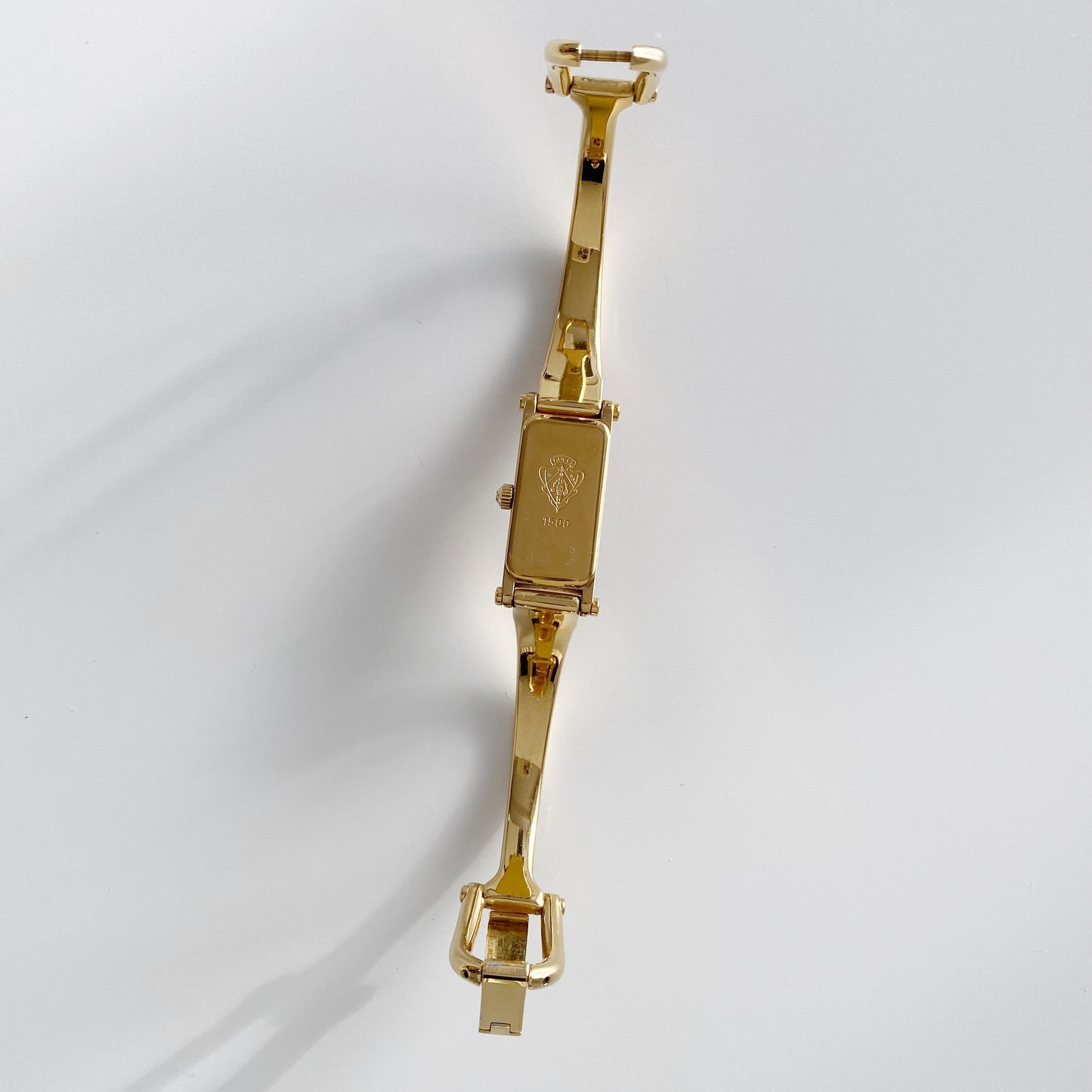 Gucci 1990s Seashell Dial Rectangular Gold Plated  Bangle Watch