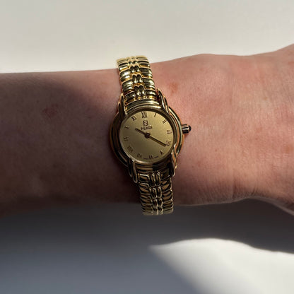 Fendi 1990s Round Dial Gold Plated Watch