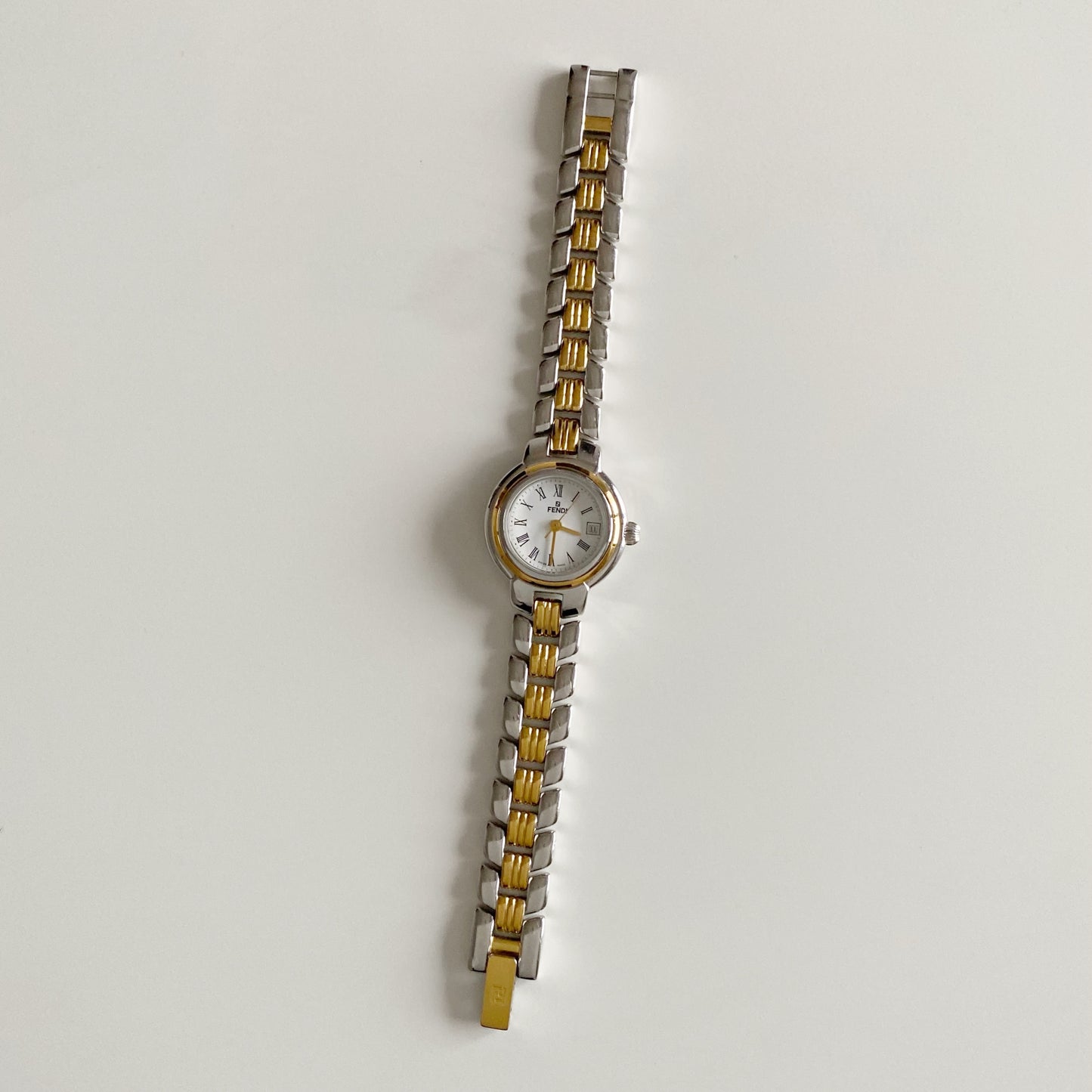 Fendi 1990s Date Round Dial Two Tone Watch