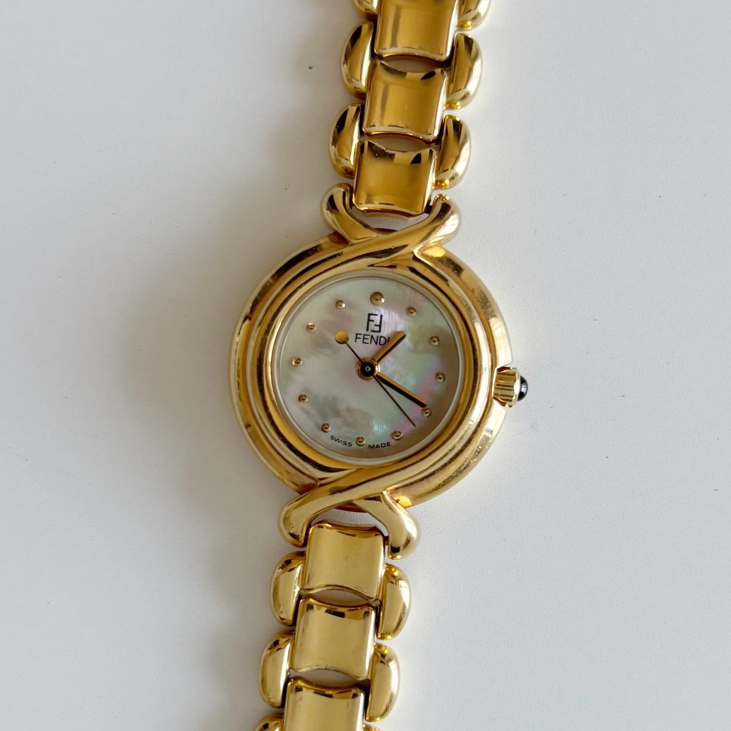Fendi 1990s Seashell Dial Gold Plated Watch