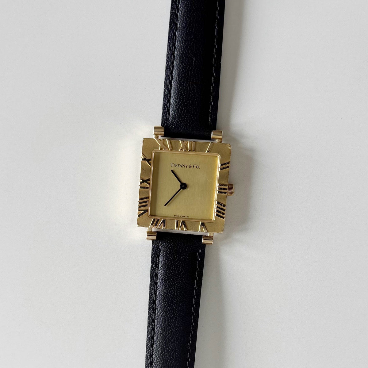 Tiffany 1990s Atlas Square Dial 18K Gold Case Watch