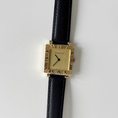 Tiffany 1990s Atlas Square Dial 18K Gold Case Watch