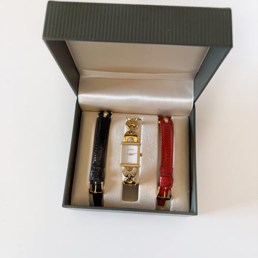 Gucci 1990s Interchangeable Belt Gold Plated Watch with 3 strap, case