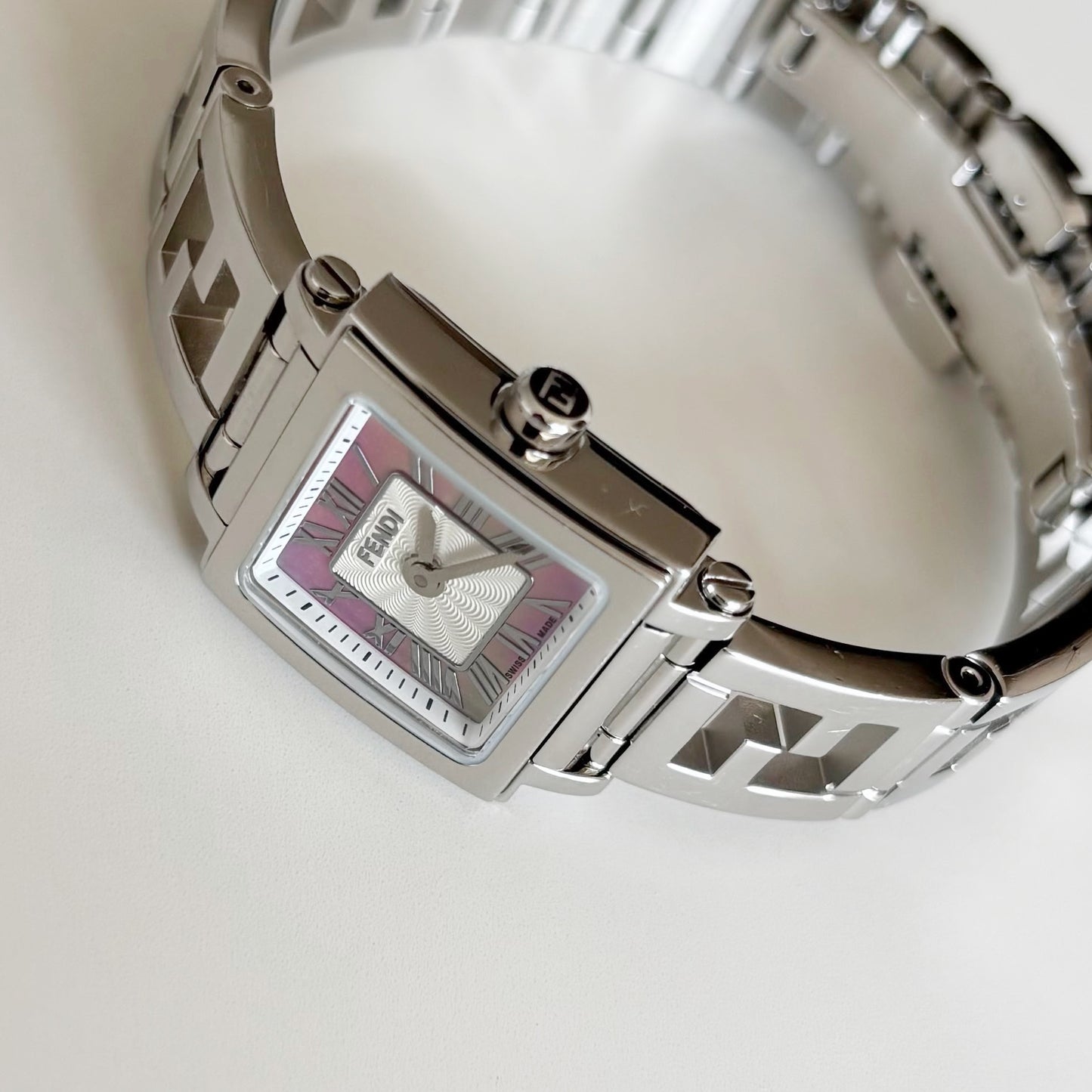 Fendi 1990s Seashell Square Dial Stainless steel Watch