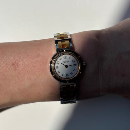 Hermes 1990s Clipper Round Dial Two Tone Gold Plated Watch