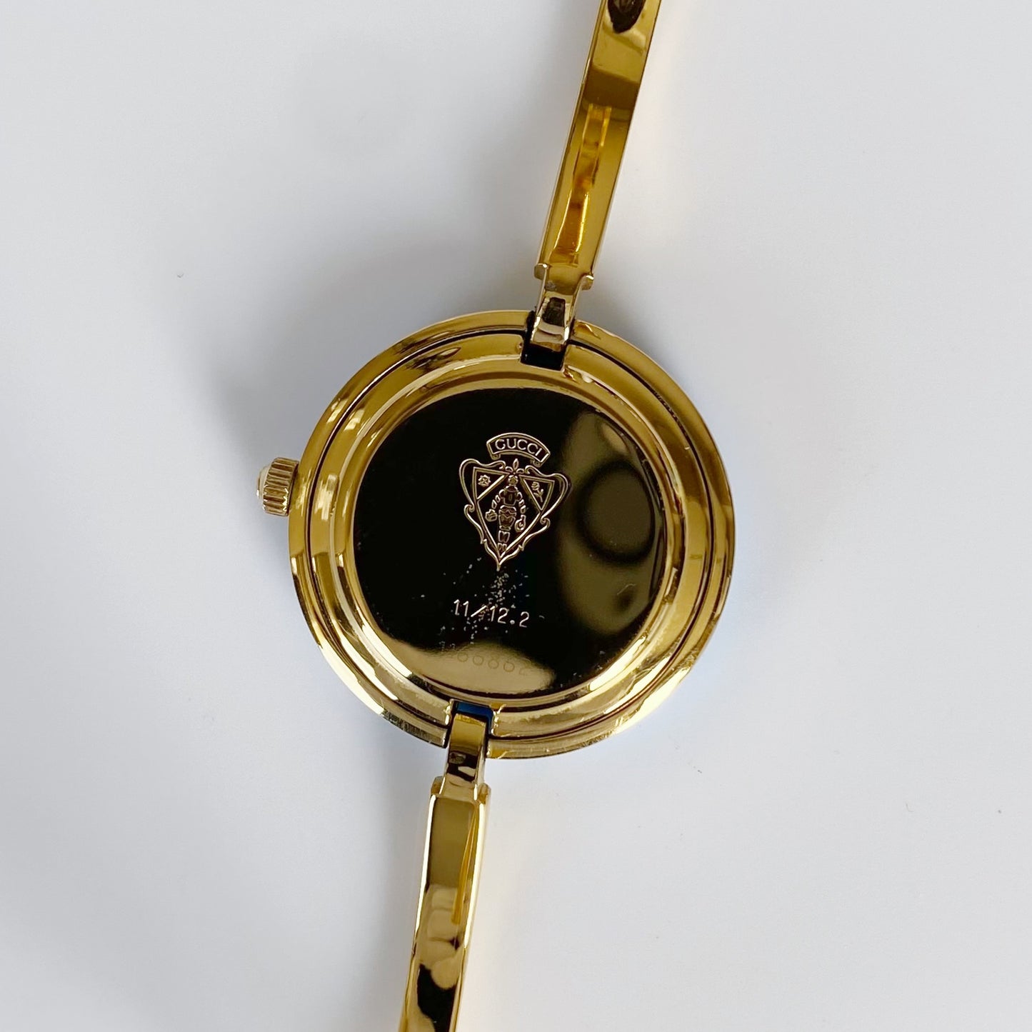 Gucci 1990s Interchangeable Bezel Gold Plated Bangle Watch with 12 bezel and case