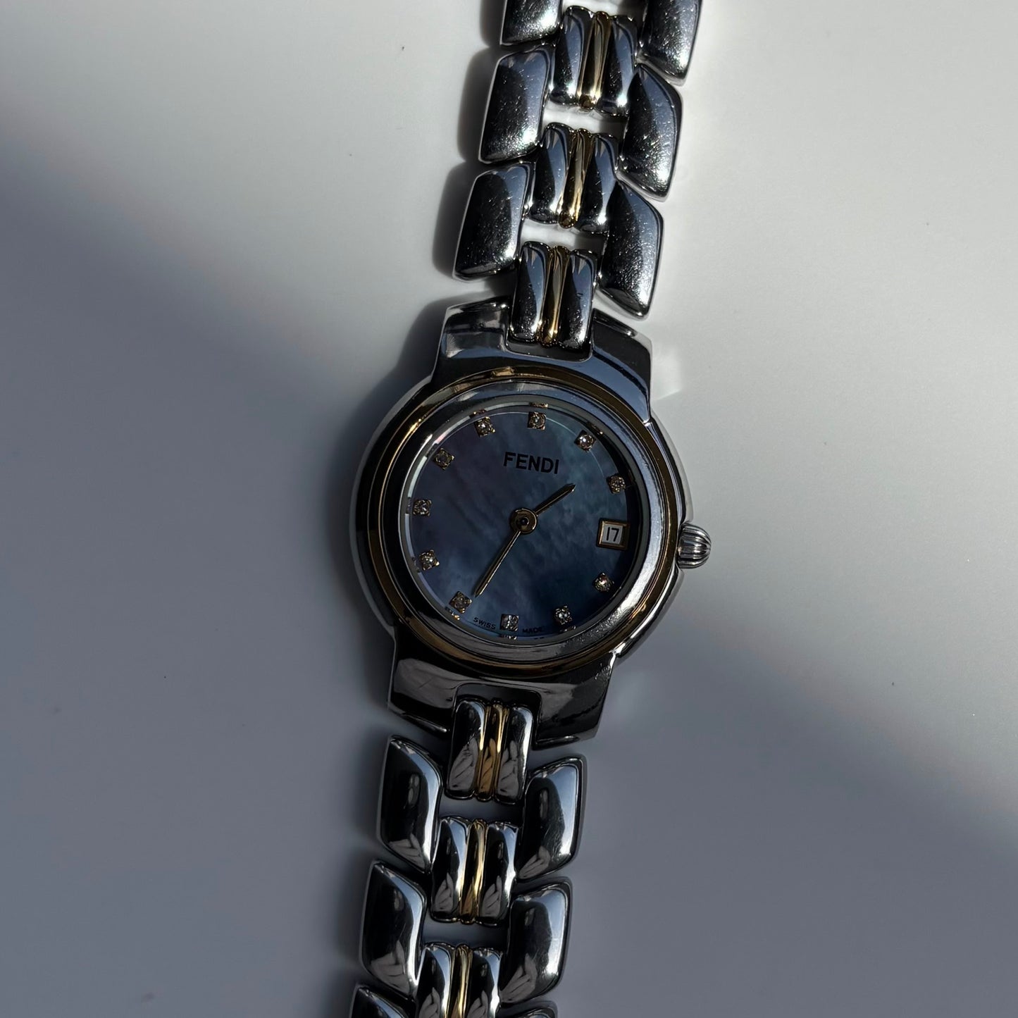 Fendi 1990s Seashell Dial Date Two Tone Watch