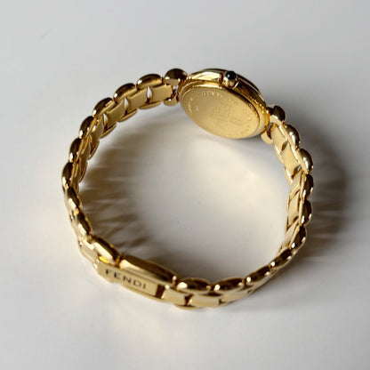 Fendi 1990s Seashell Round Dial Gold Plated Watch