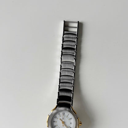 Yves Saint Laurent 1990s Round Dial Date Two-Tone Gold-Plated Watch