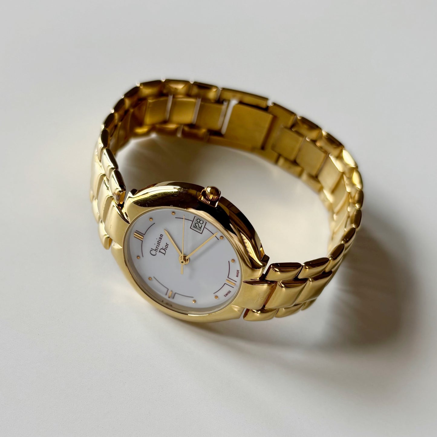 Dior 1990s Date Round Dial Gold Plated Watch (Large)