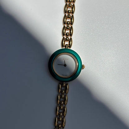 Gucci 1990s Interchangeable Bezel Gold Plated Rice Chain Watch with 6 bezels, case (166mm)