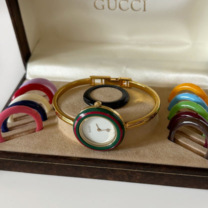 Gucci 1990s Interchangeable Bezel Gold Plated Watch with 12 bezels, case (Small)