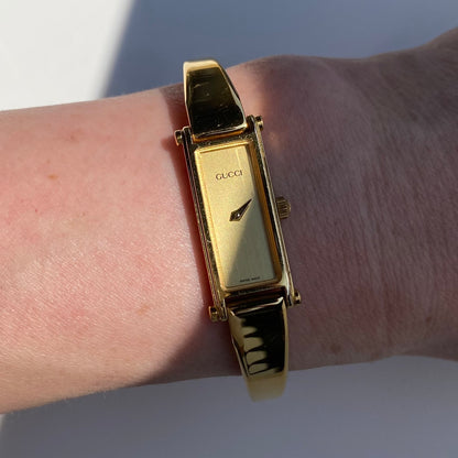 Gucci 1990s Gold Dial Gold Plated Bangle Watch
