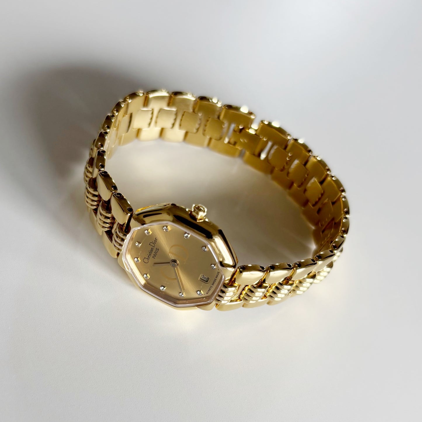 Dior 1990s Octagon Gold Dial Gold Plated Watch