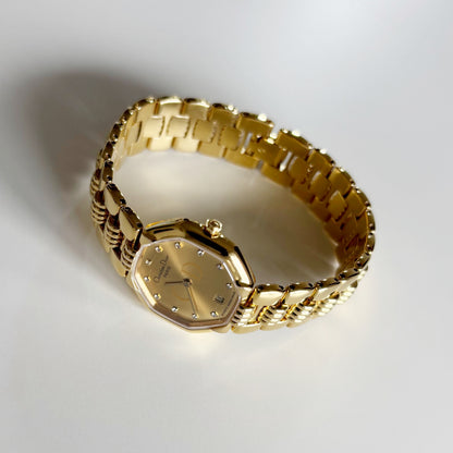 Dior 1990s Octagon Gold Dial Gold Plated Watch