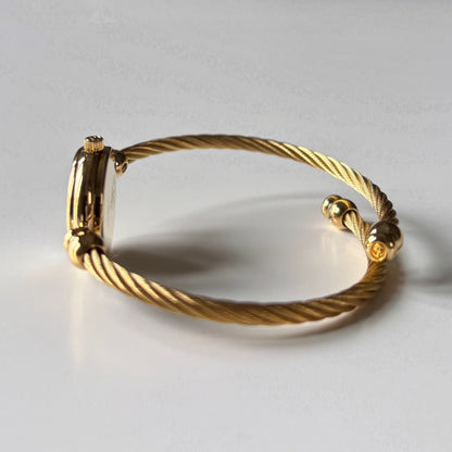 Gucci 1990s Seashell Dial Gold Plated Cable Band Bangle Watch