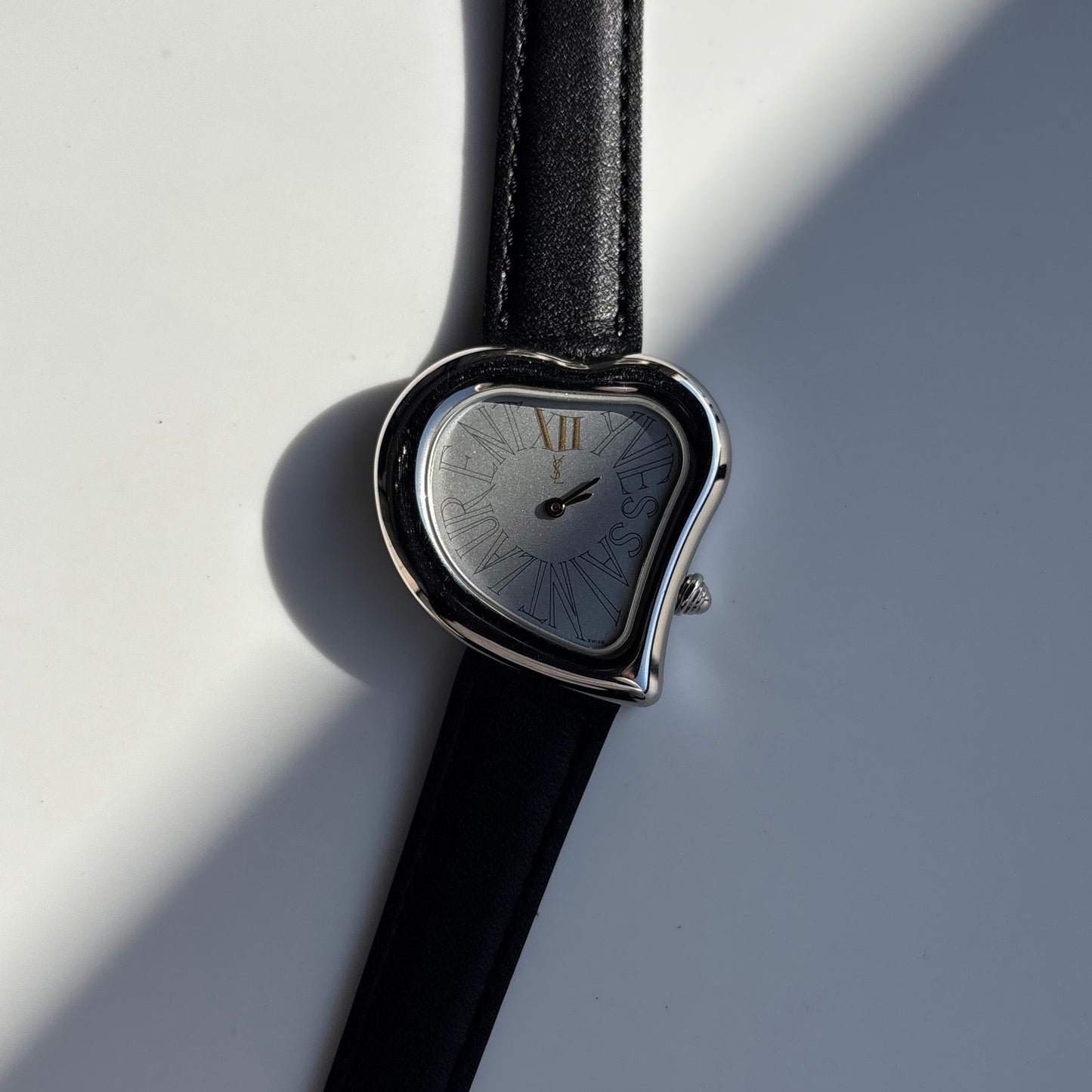 Yves Saint Laurent 1990s Heart Shaped Dial Silver Watch