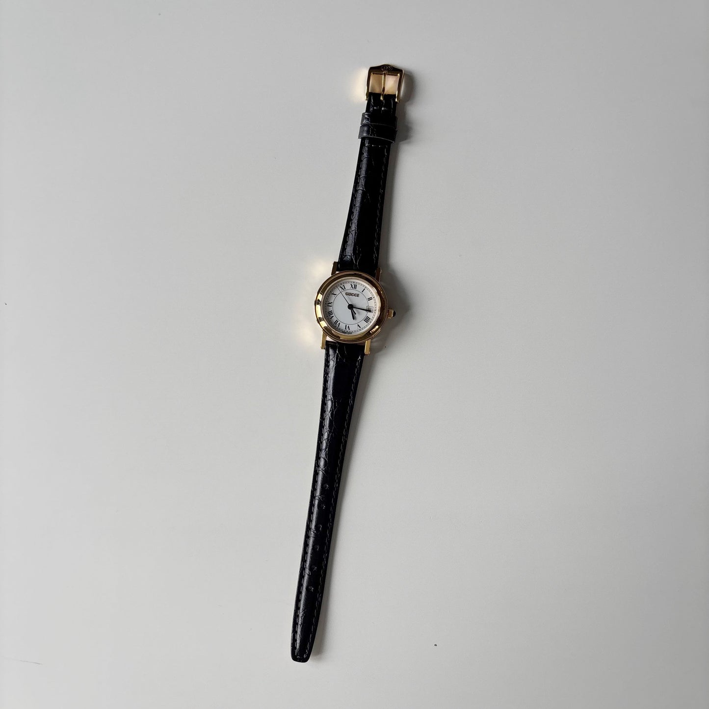 Gucci 1990s Date Round Dial Gold Plated Watch