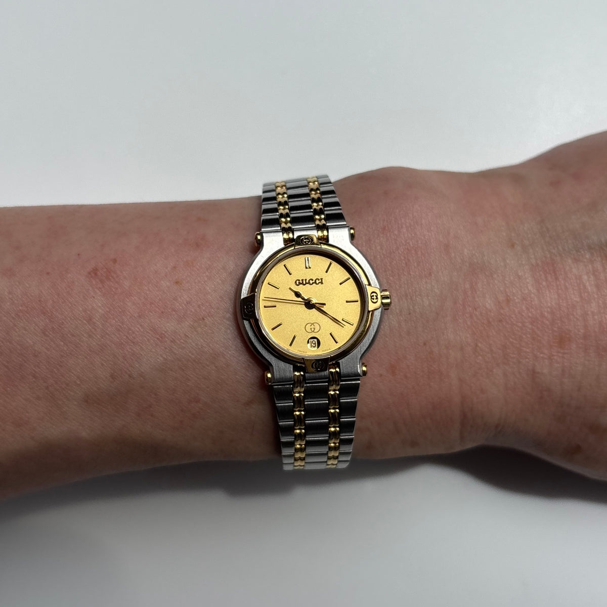 Gucci 1990s Round Dial Gold Plated Two Tone Watch