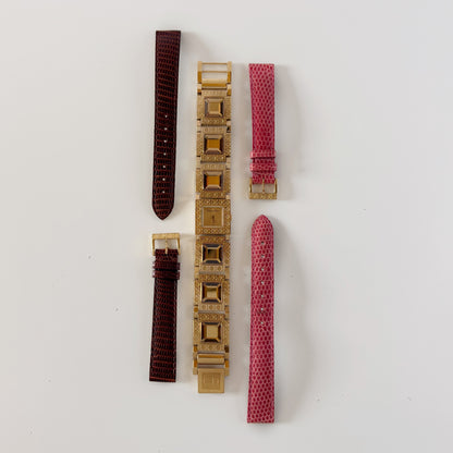 Dior 1990s Square Dial Interchangeable Strap Gold-Plated Watch