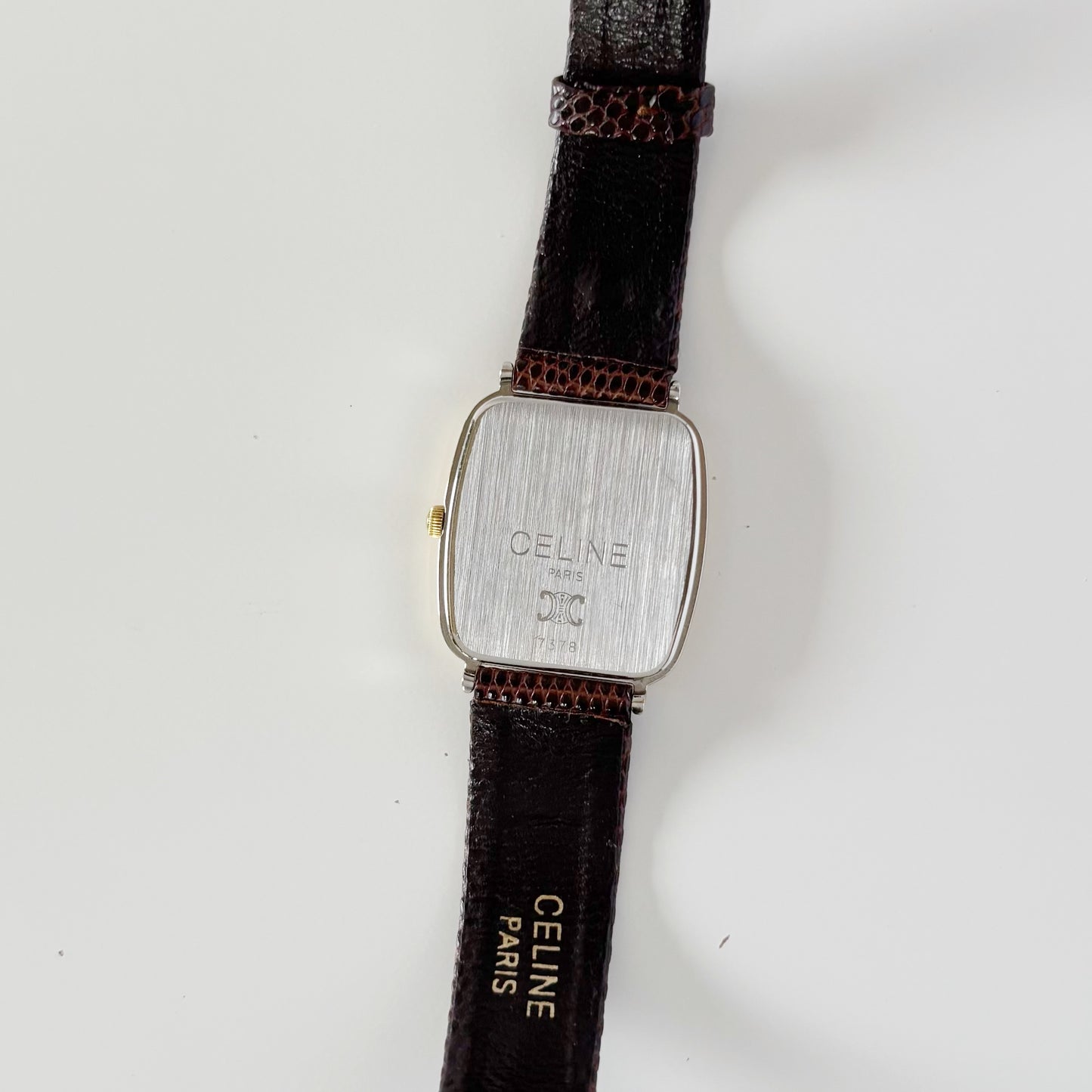Celine 1980s Rectangular Dial Two Tone Watch (Large)