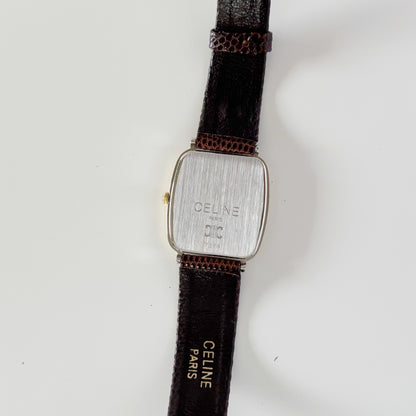 Celine 1980s Rectangular Dial Two Tone Watch (Large)