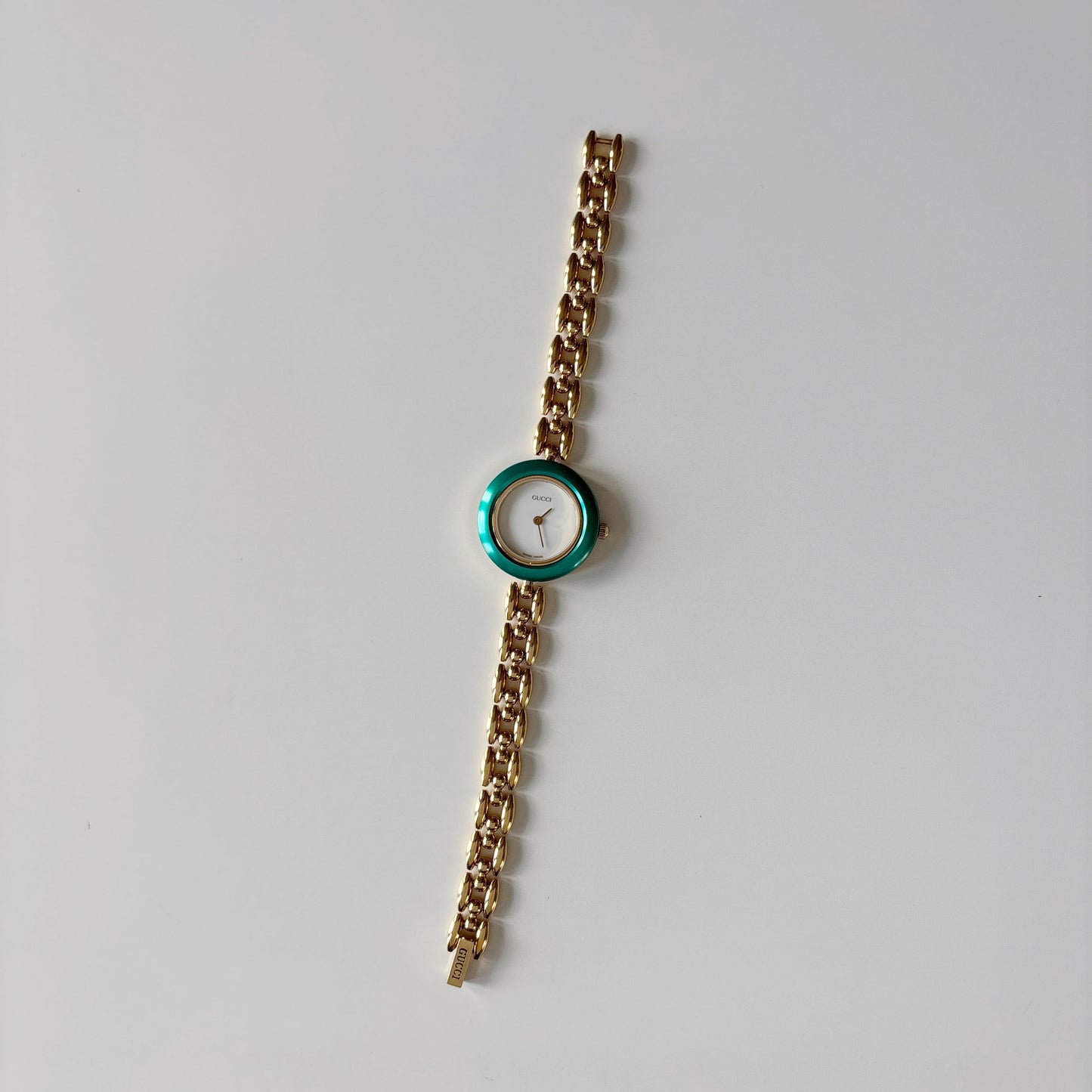 Gucci 1990s Interchangeable Bezel Gold Plated Rice Chain Watch with 6 bezels, case (166mm)