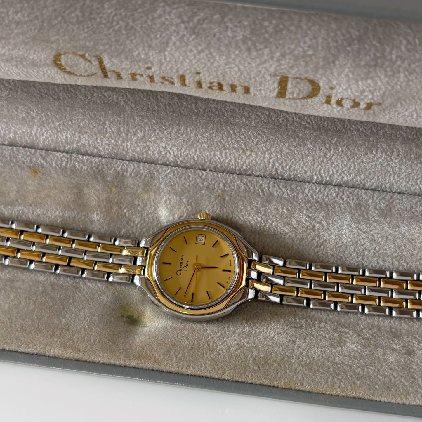Dior 1990s Date Round Dial Two Tone Watch