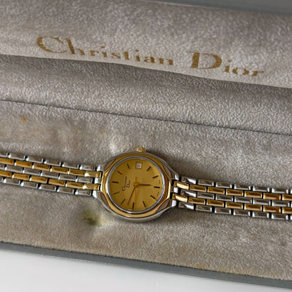 Dior 1990s Date Round Dial Two Tone Watch