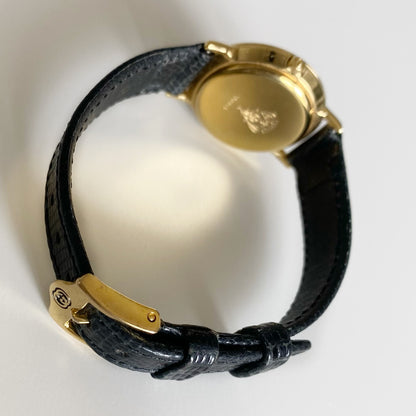 Gucci 1990s Black Dial Gold Plated Watch