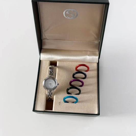 Gucci 1990s Interchangeable Bezel Stainless steel Watch with 6 bezels, case (165mm)