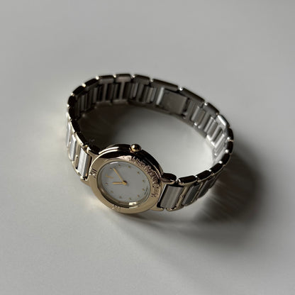 Yves Saint Laurent 1990s Cream Round Dial Two-Tone Gold-Plated Watch