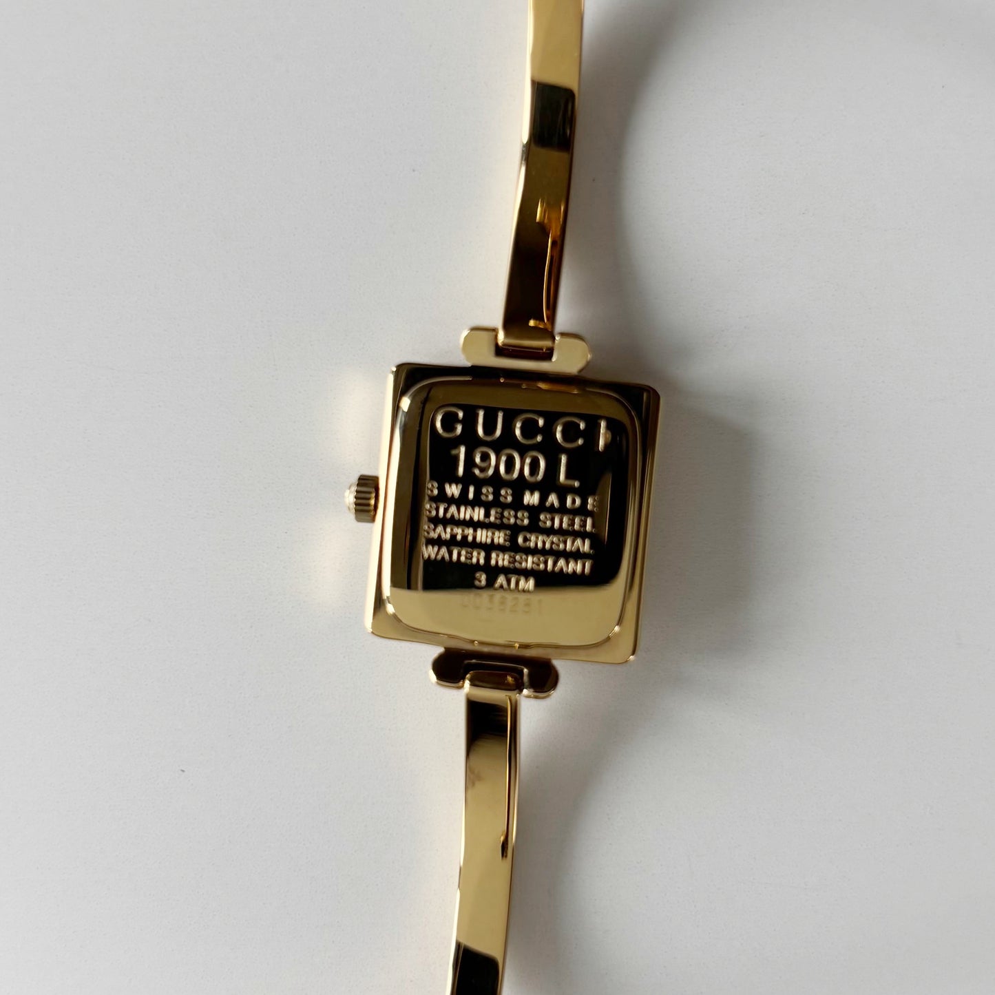 Gucci 1990s Square Dial Gold Plated Bangle Watch