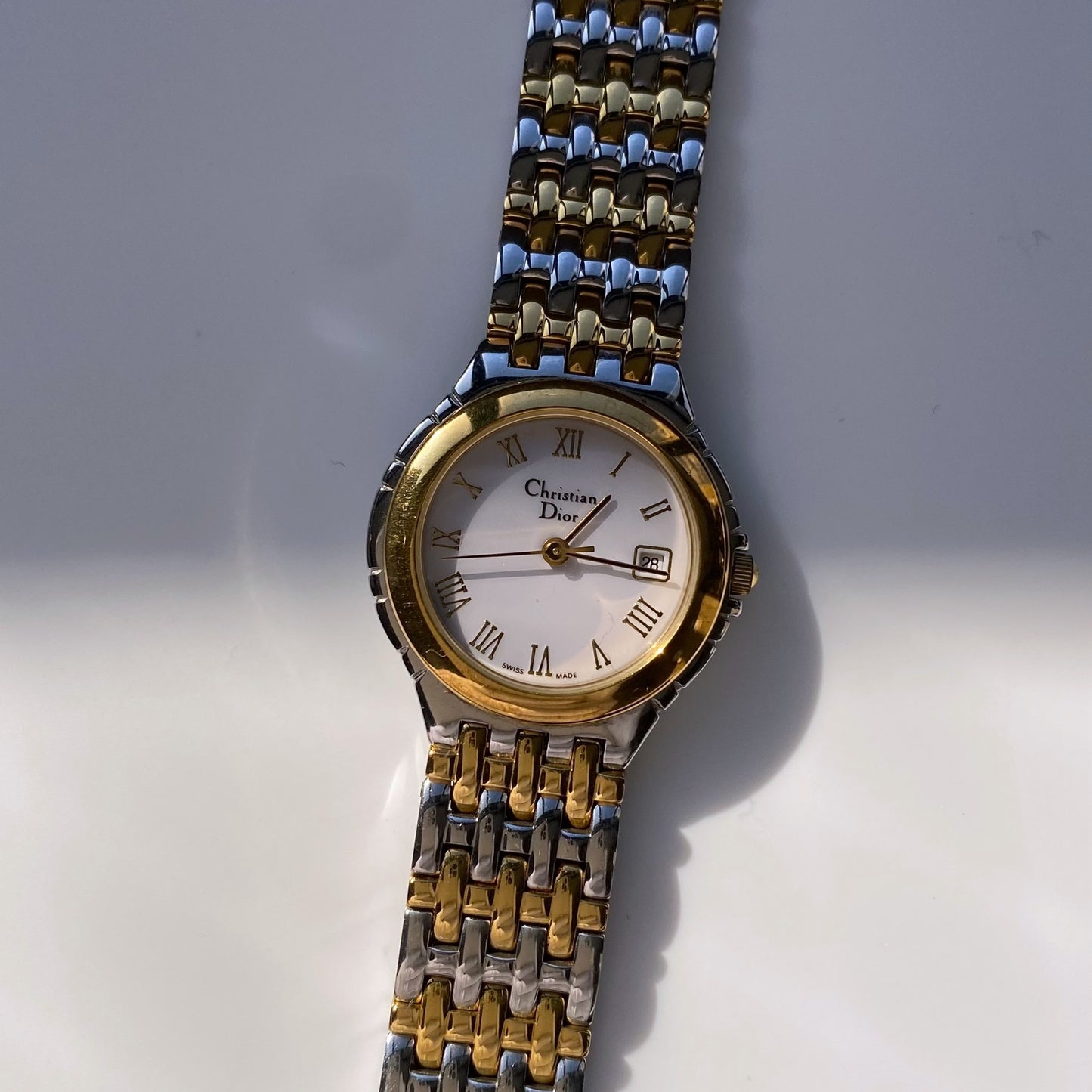 Dior 1990s Date Round Two Tone Watch