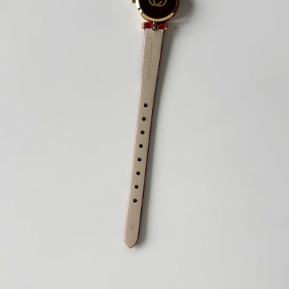 Gucci 1990s Red Round Dial Gold Plated Watch