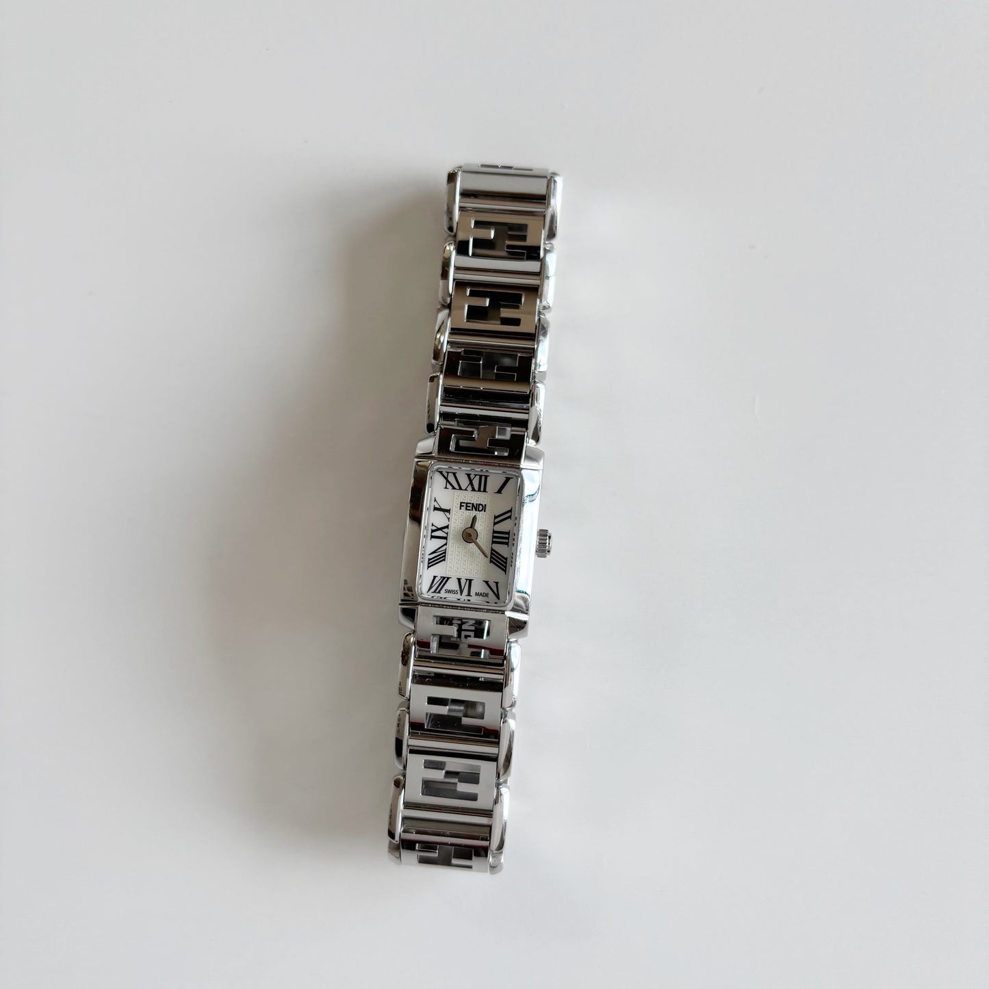 Fendi 1990s Seashell Dial Tank Stainless steel Watch