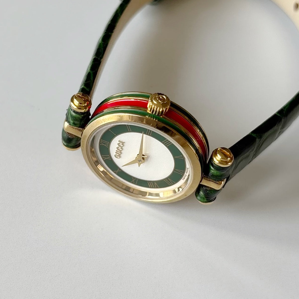 Gucci 1990s Sherry Round Dial Green Watch