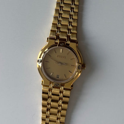 Gucci 1990s Date Round Dial Gold Plated Watch