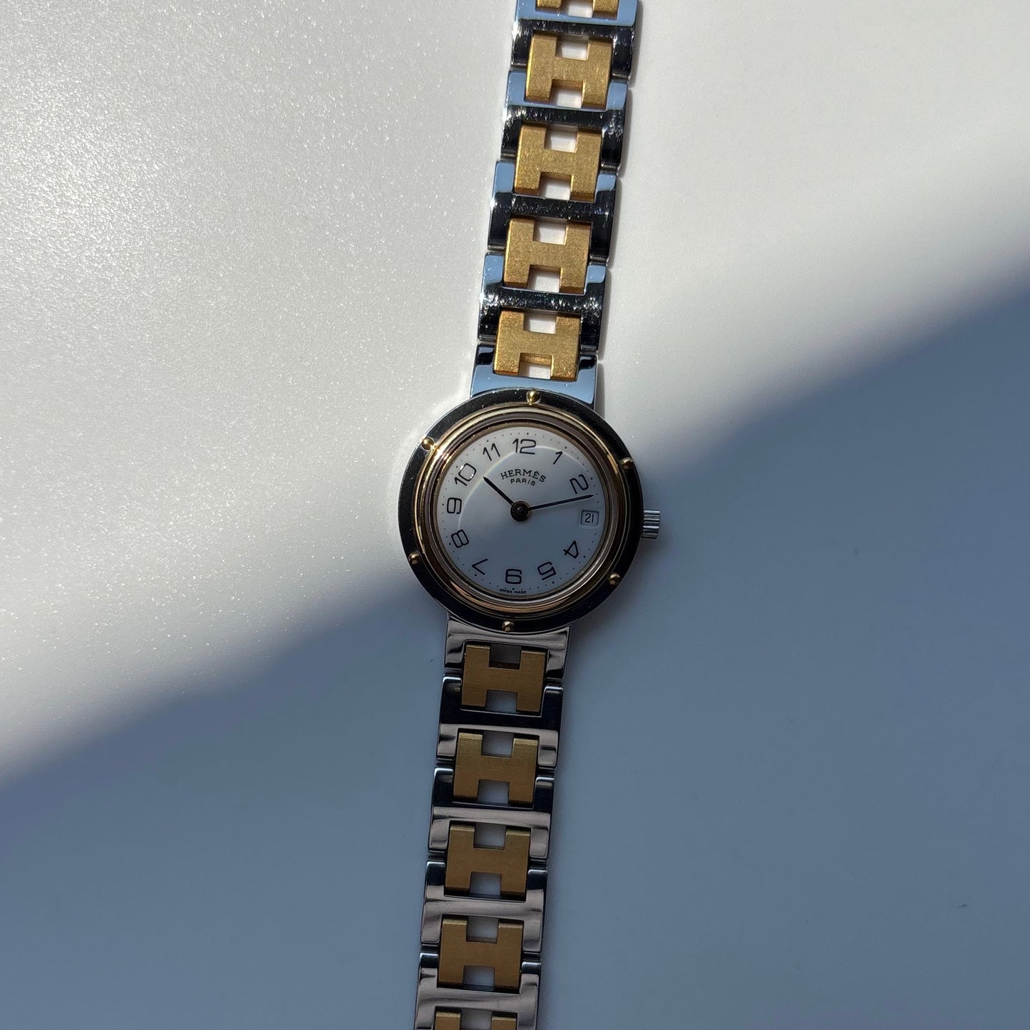 Hermes 1990s Clipper Round Dial Two Tone Gold Plated Watch