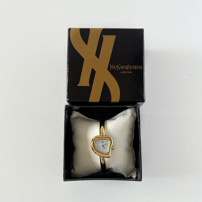 Yves Saint Laurent 1990s Heart Shaped Dial Gold Plated Bangle Watch